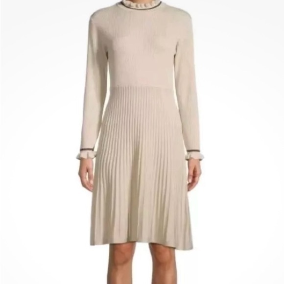 Nanette Lepore Tan Ribbed Long Sleeve Sweater Dress - Picture 1 of 7